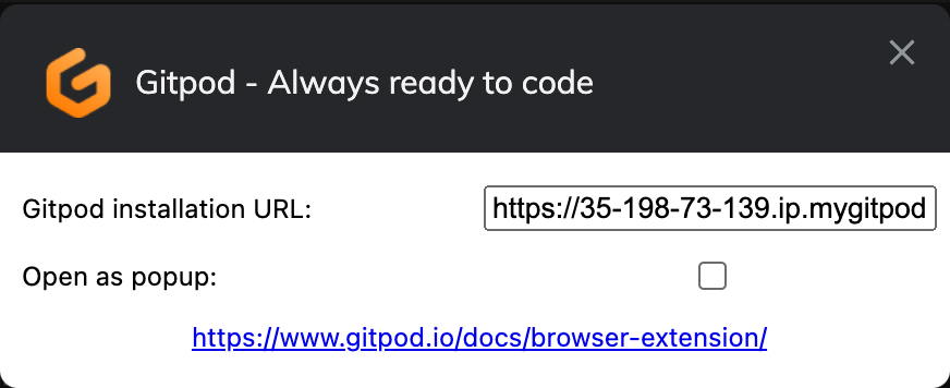 Gitpod browser extension configuration