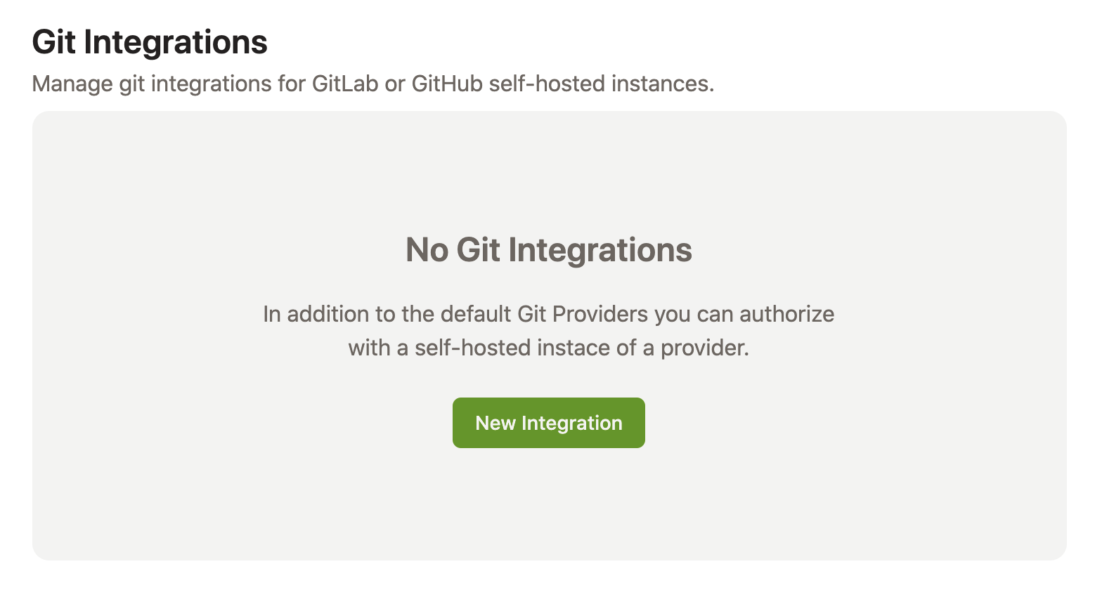 Git Integrations section in the Gitpod settings