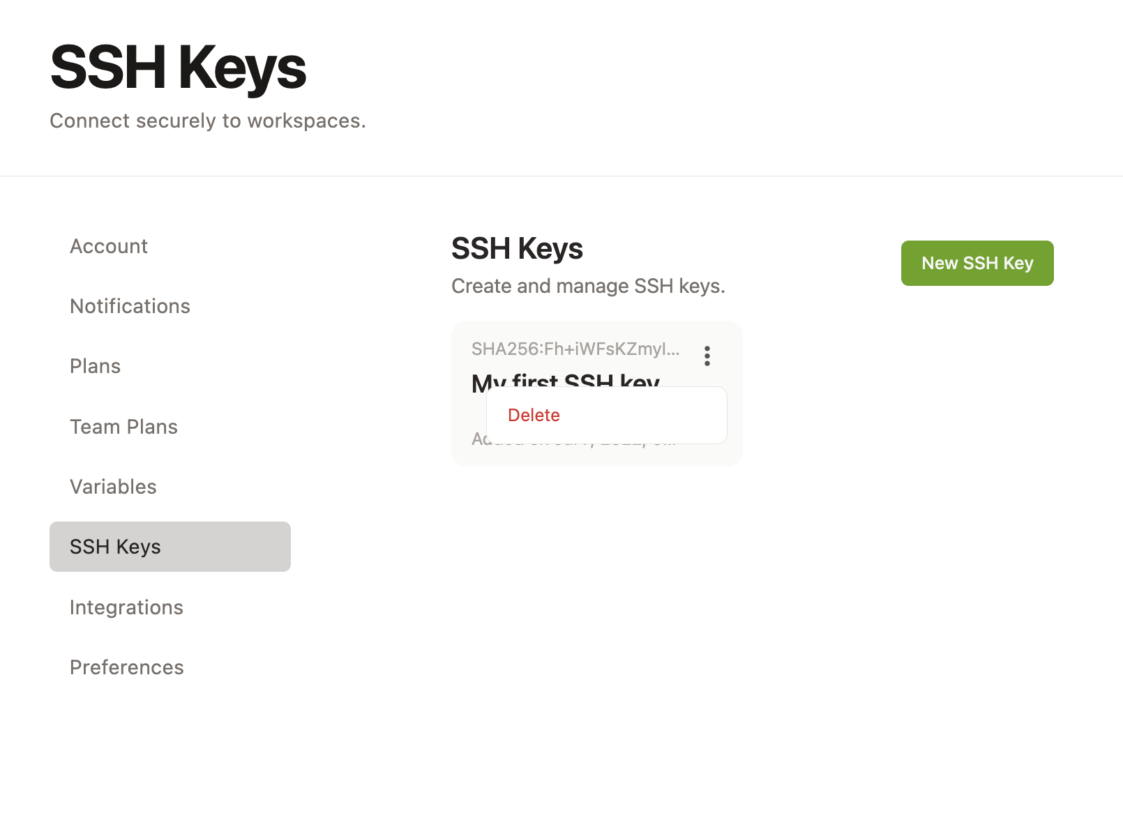 Deleting an SSH key from Gitpod