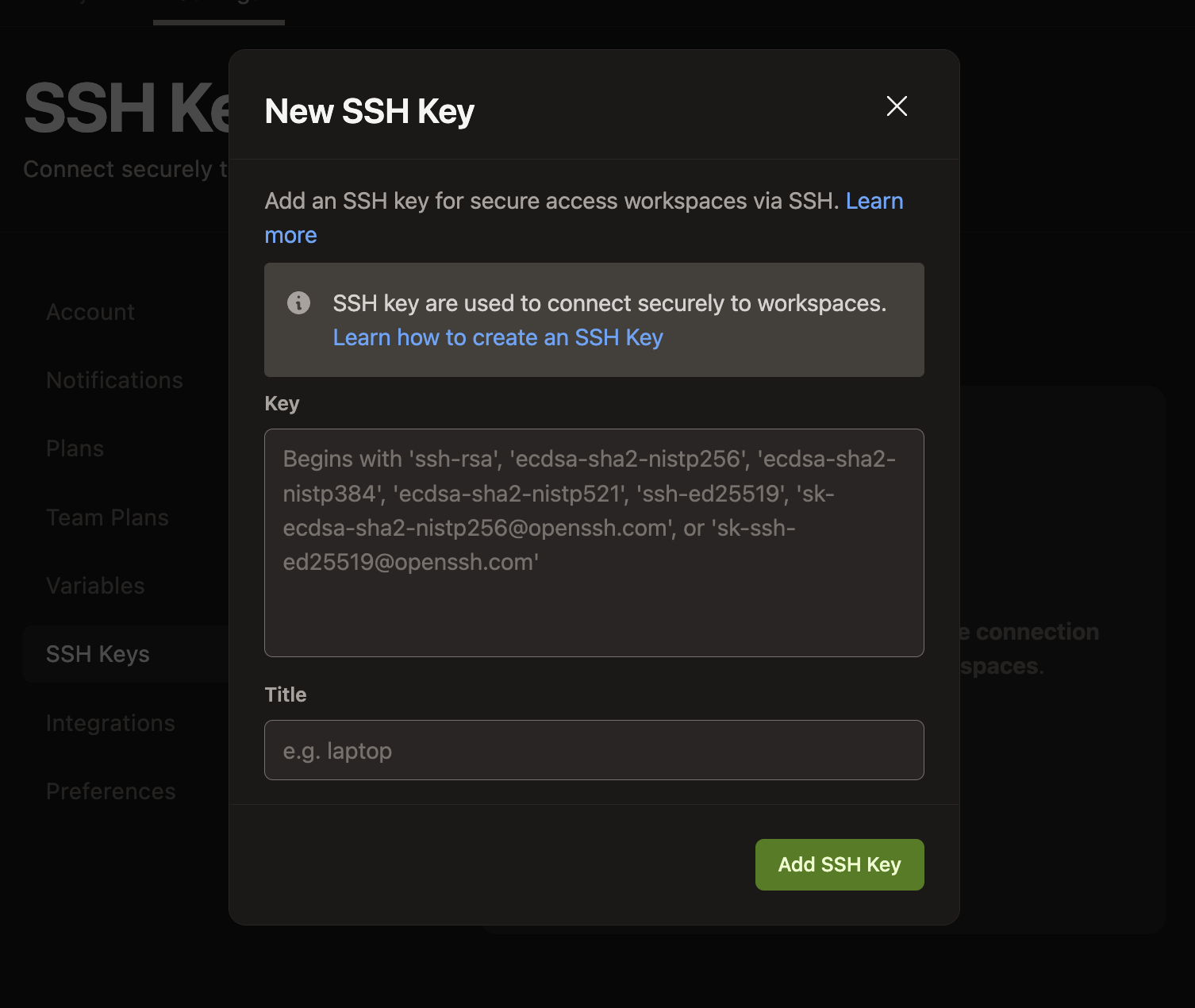 Adding an SSH Key to Gitpod