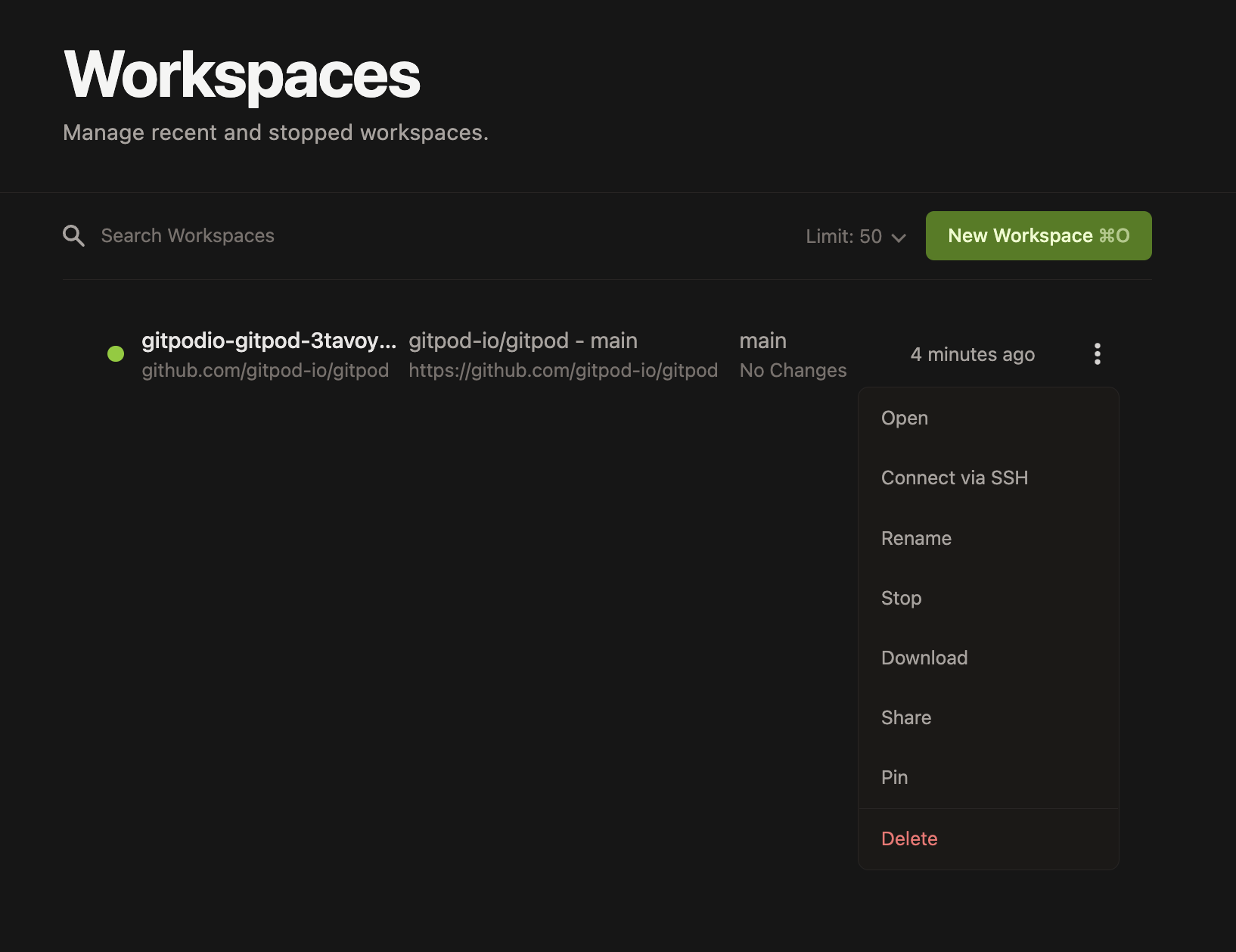Accessing an SSH key from the workspace list