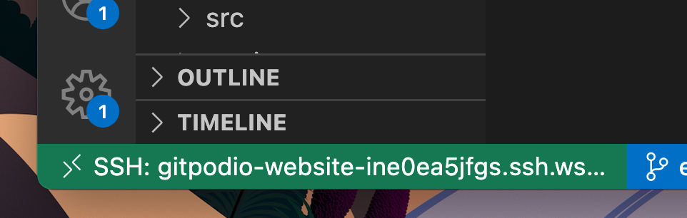 The SSH host information shown in the bottom left of VS Code Desktop